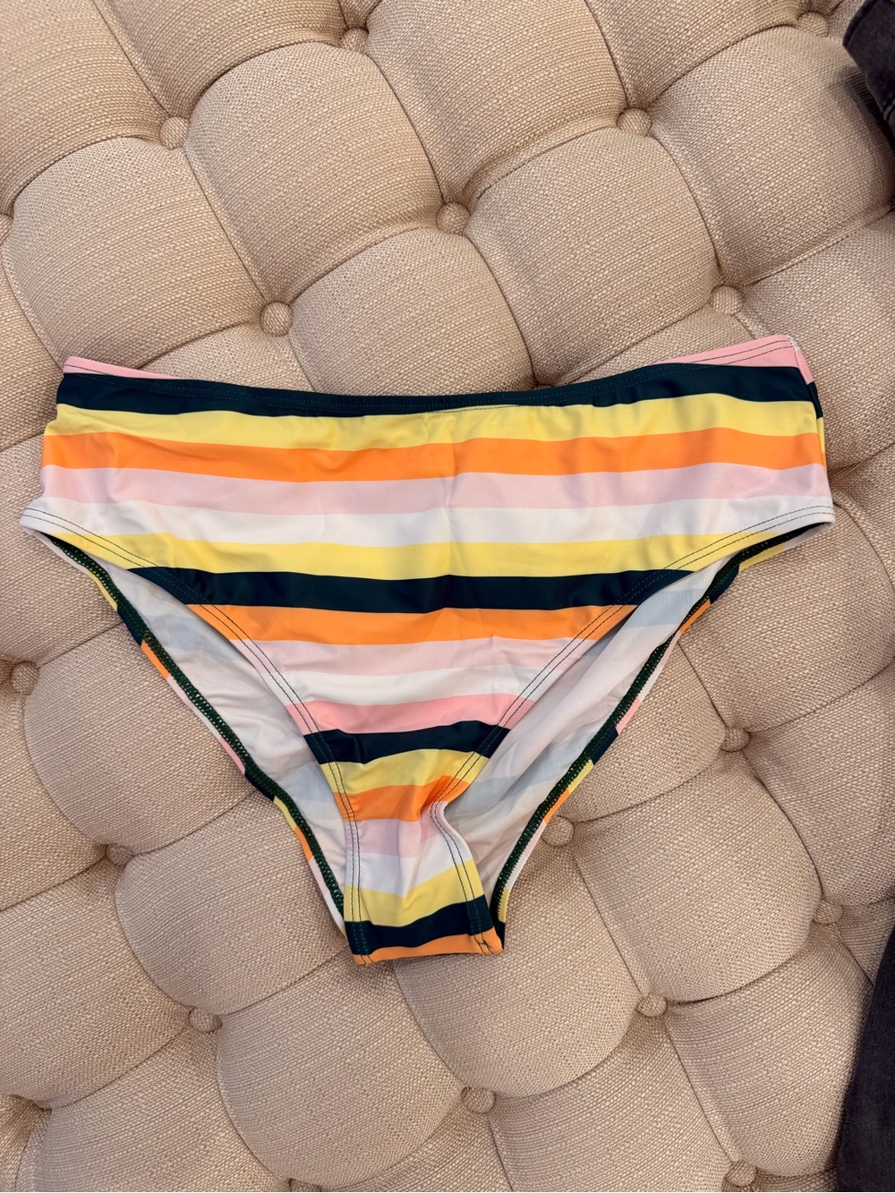 Striped Multicolor Bikini Bottoms - Pastel & Dark Green Stripes